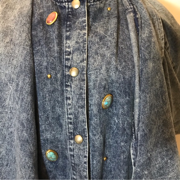 A.P. Collection vintage acid wash chambray denim long jacket 1X - Picture 6 of 7